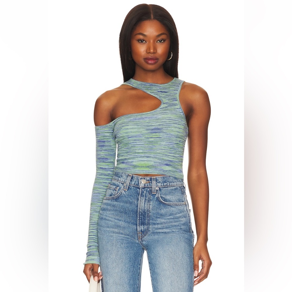 Camila Coelho Aideen Cut Out Knit Top in Blue Spacedye from REVOLVE